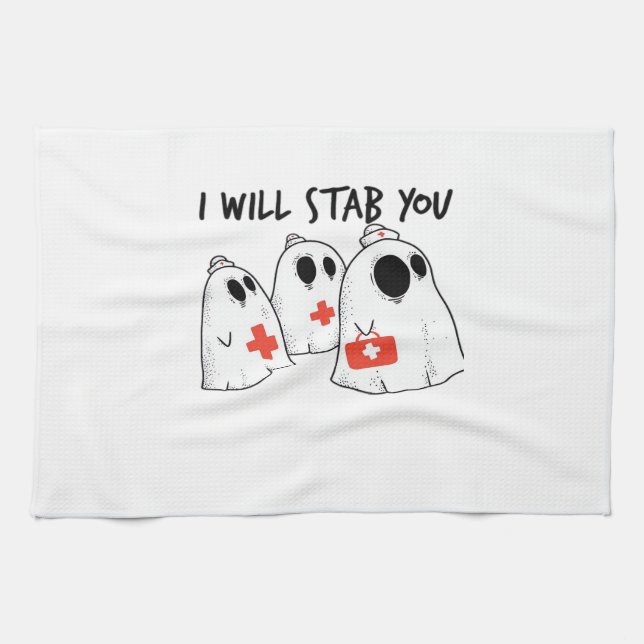 I Will Stab You Ghost Nurse Funny RN Halloween Gho Geschirrtuch (Horizontal)