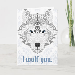 I Wolf You - Gray on White Valentine Day Card Feiertagskarte