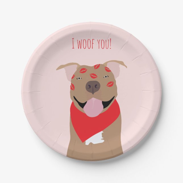 I Woof you American Bulldog Kiss Marks Pappteller (Vorderseite)