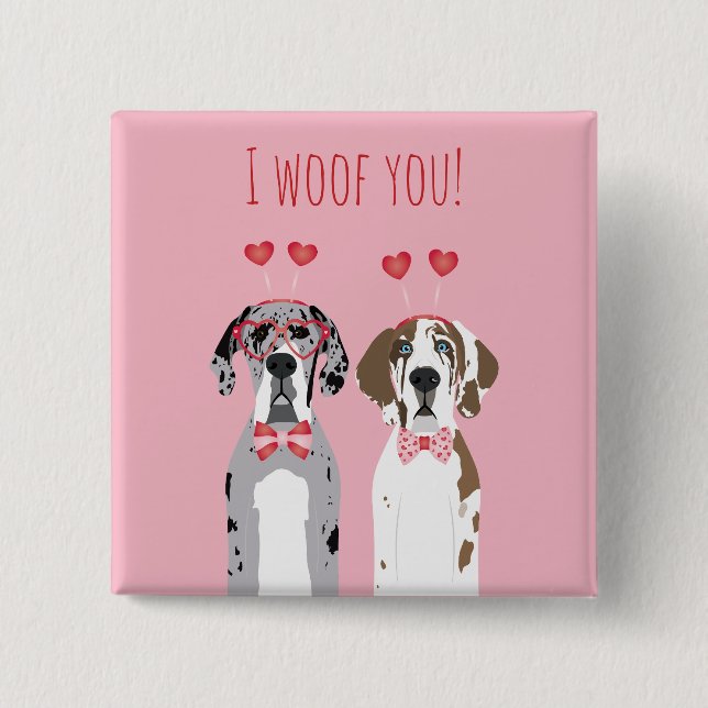 I Woof you Great Dane Hunde Pink Red Button (Vorderseite)