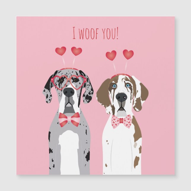 I Woof you Great Dane Hunde Pink Red Magnetkarte (Vorderseite)