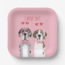 I Woof you Great Dane Hunde Pink Red Pappteller