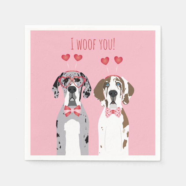 I Woof you Great Dane Hunde Pink Red Serviette (Vorderseite)