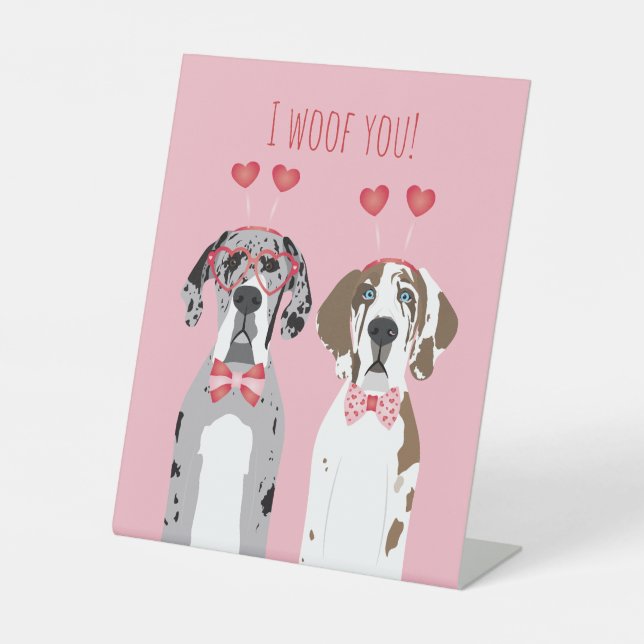 I Woof you Great Dane Hunde Pink Red Sockelschild (Vorderseite)