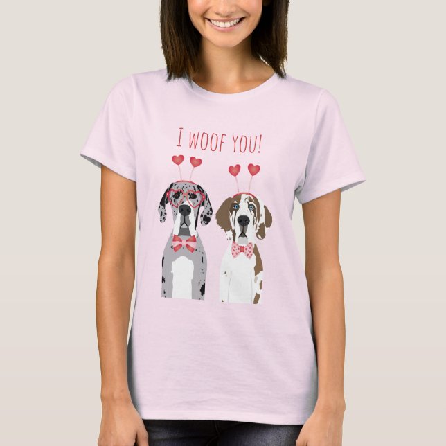 I Woof you Great Dane Hunde Pink Red T-Shirt (Vorderseite)