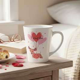 I Woof You Niedlich Dackel Hund Red Heart Balloons Milchtasse