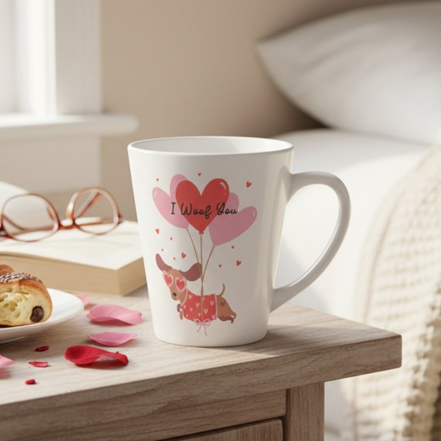 I Woof You Niedlich Dackel Hund Red Heart Balloons Milchtasse (Von Creator hochgeladen)