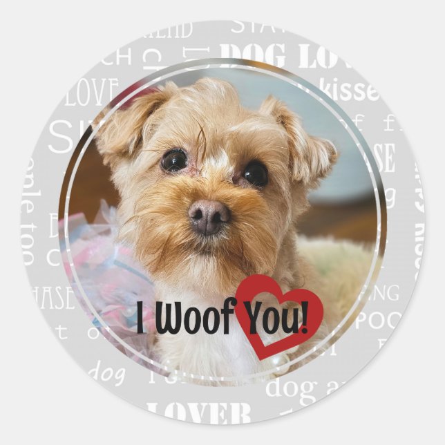 "I Woof You" Round Dog Theme Stickers (Vorderseite)