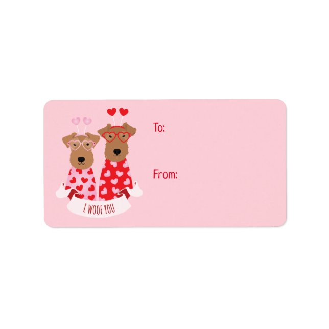 i Woof You Valentine Wire Fox Terrier Dogs Adressaufkleber (Vorne)