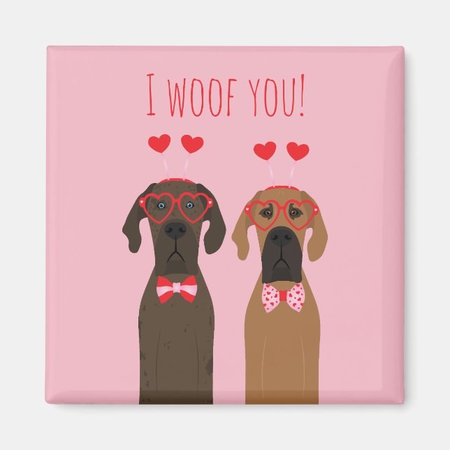 I Woof You Valentinstag Great Dane Hunde Magnet (Vorne)