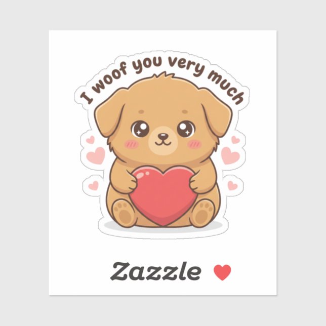 I Woof You Very Much Cute Dog Puppy Valentine  Aufkleber (Blatt)