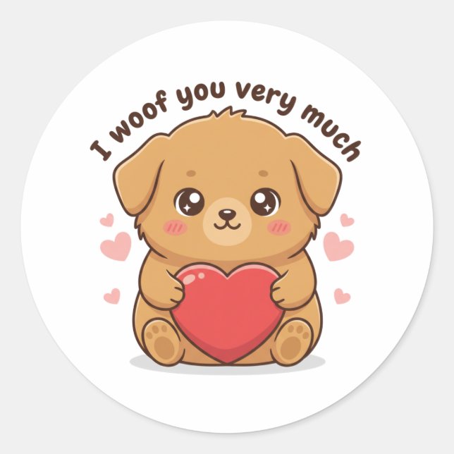 I Woof You Very Much Cute Dog Puppy Valentine  Runder Aufkleber (Vorderseite)