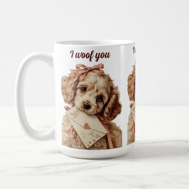 I woof you Vintage Pup Valentine's Day Kaffeetasse (Links)