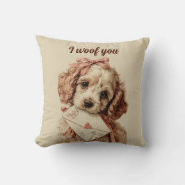 I woof you Vintage Pup Valentine's Day Kissen