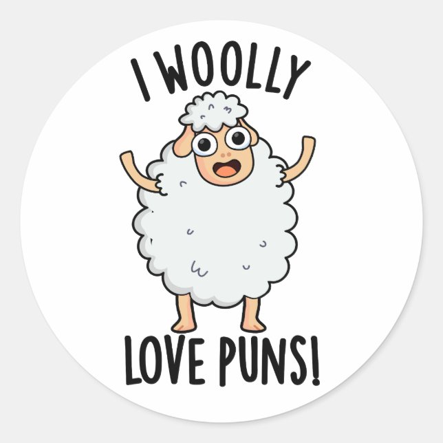 I Wooly Liebe Puns Funny Sheep Puff Runder Aufkleber (Vorderseite)