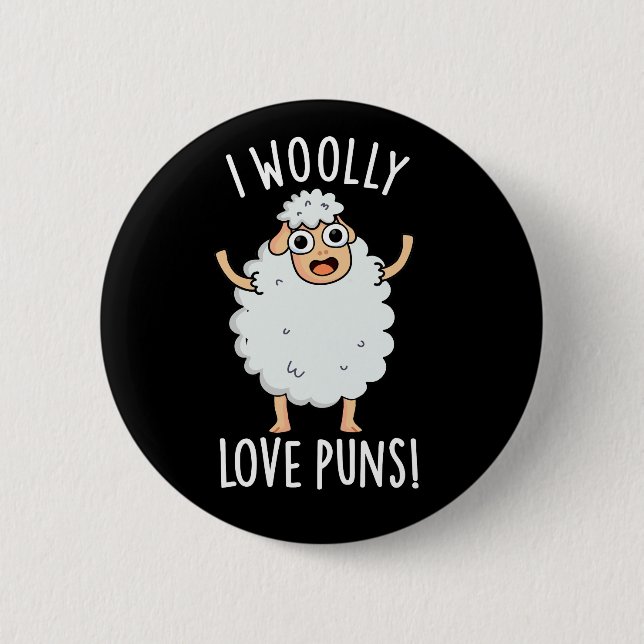 I Wooly Liebe Puns Funny Sheep Pun Dark BG Button (Vorderseite)