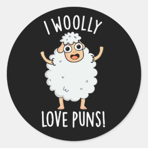I Wooly Liebe Puns Funny Sheep Pun Dark BG Runder Aufkleber