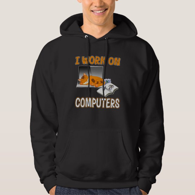 I Work On Computers  Cute Cat Information Technolo Hoodie (Vorderseite)