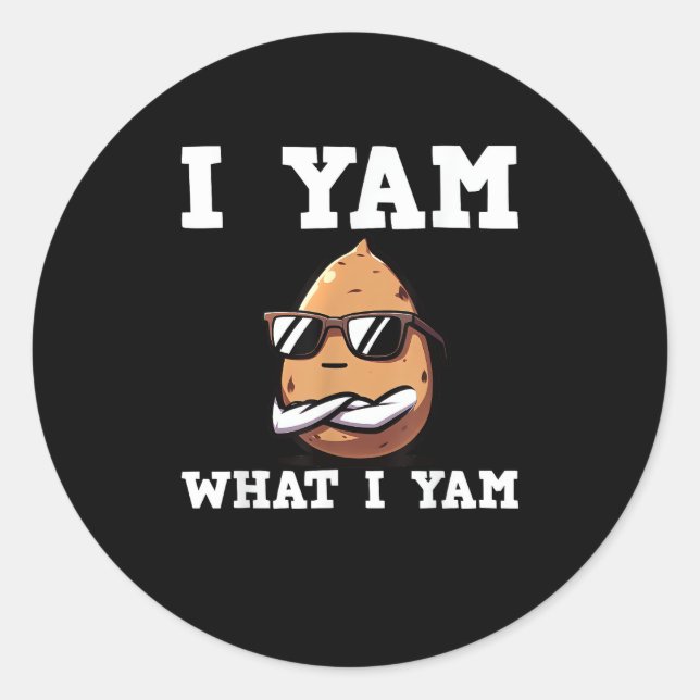 I Yam What I Yam Humour V-Neck Runder Aufkleber (Vorderseite)