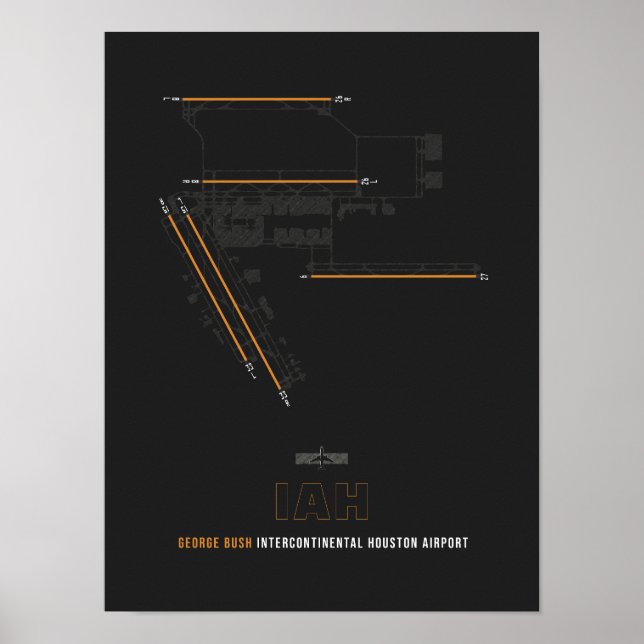 IAH - Houston Airport Runway Diagramm Art Poster (Vorne)