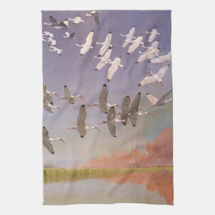 Ibis-Fliegen über Feuchtgebiete, Vintage Vögel Geschirrtuch