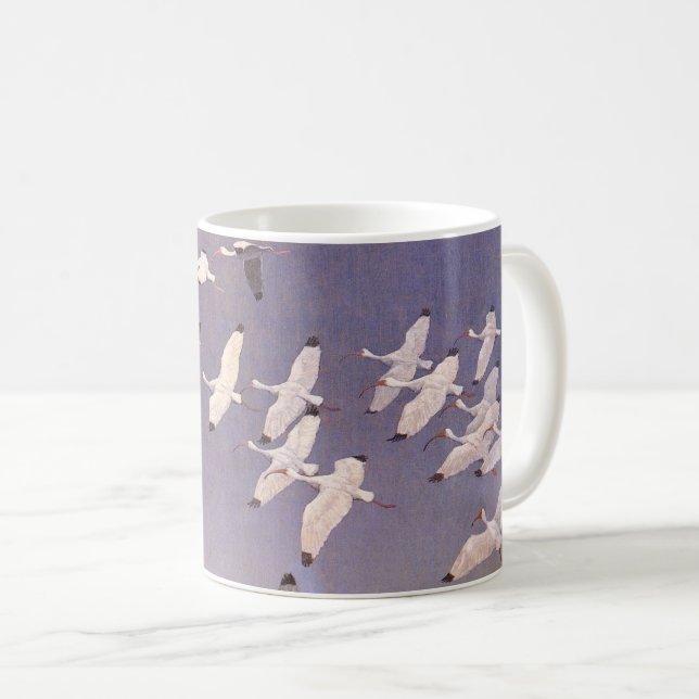 Ibis-Fliegen über Feuchtgebiete, Vintage Vögel Kaffeetasse (VorderseiteRechts)