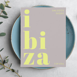 Ibiza España Moderne Typografie gelbe Postkarte