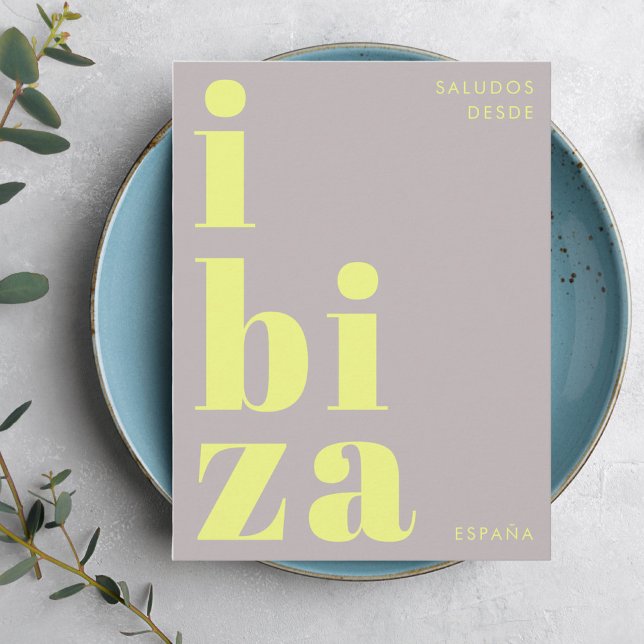 Ibiza España Moderne Typografie gelbe Postkarte (Von Creator hochgeladen)