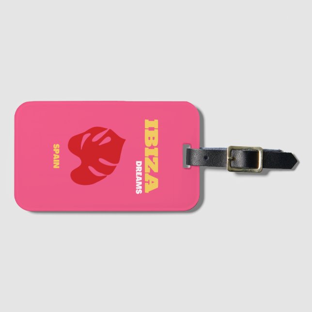 Ibiza, Reisekunst, Preppy, Preppy Art, Pink Gepäckanhänger (Vorderseite (Horizontal))