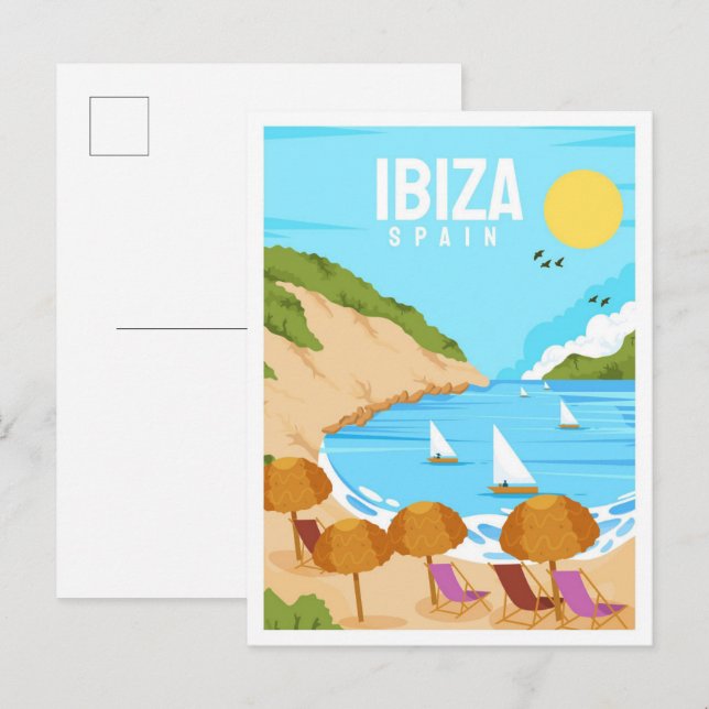 Ibiza Spain Art Vintage Postkarte (Vorne/Hinten)