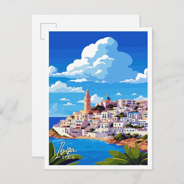 Ibiza Spain Art vintage Reise Illustration Postkarte (Vorne/Hinten)