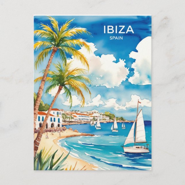 Ibiza Spain Reisen Aquarellkunst Postkarte (Vorderseite)