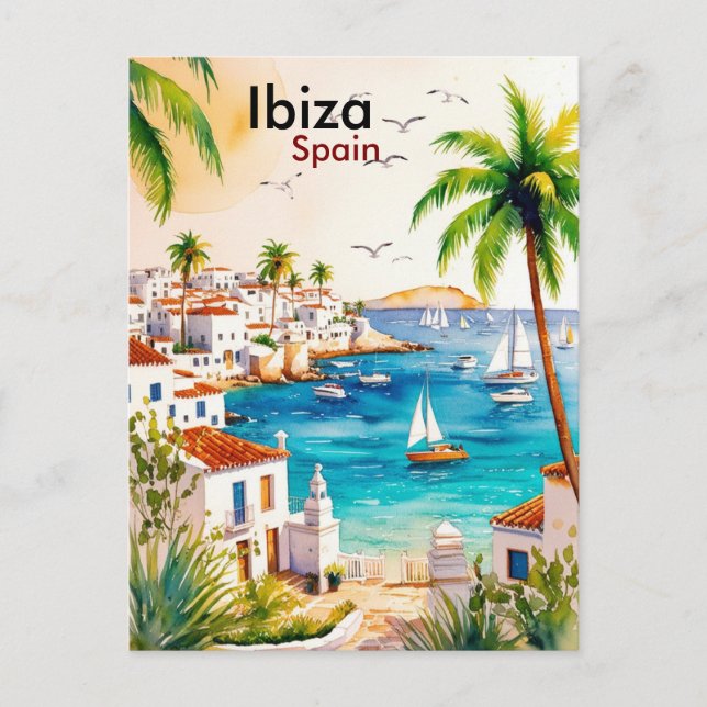 Ibiza Spain Reisen Aquarellkunst Postkarte (Vorderseite)
