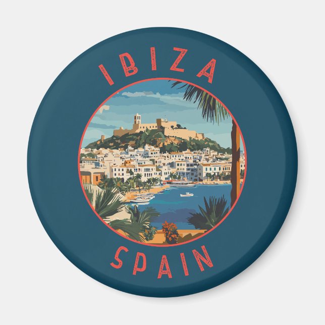 Ibiza Spain Retro Distressed Circle Magnet (Vorne)