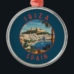 Ibiza Spain Retro Distressed Circle Ornament Aus Metall<br><div class="desc">Ibiza retro Vektor Reise Design. Ibiza ist eine der Balearen Inseln,  ein Archipel von Spanien im Mittelmeer.</div>