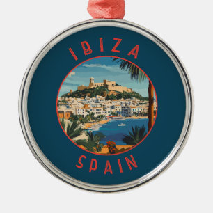 Ibiza Spain Retro Distressed Circle Ornament Aus Metall