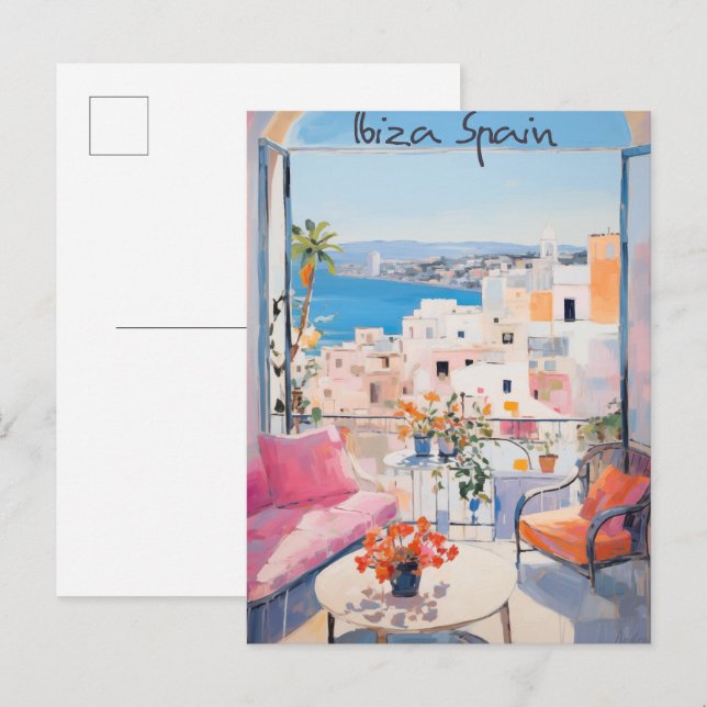 Ibiza Spain Travel City Painting Aesthetic Postkarte (Vorne/Hinten)