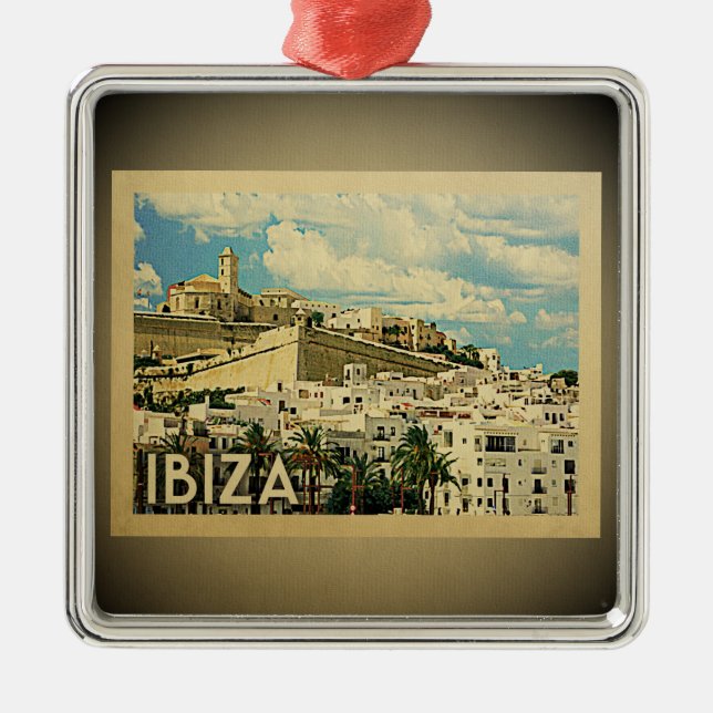 Ibiza Spain Vintage Reisen Silbernes Ornament (Vorne)