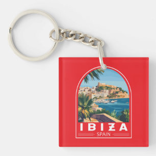 Ibiza Spanien Illustration Reise Kunst Vintage Schlüsselanhänger