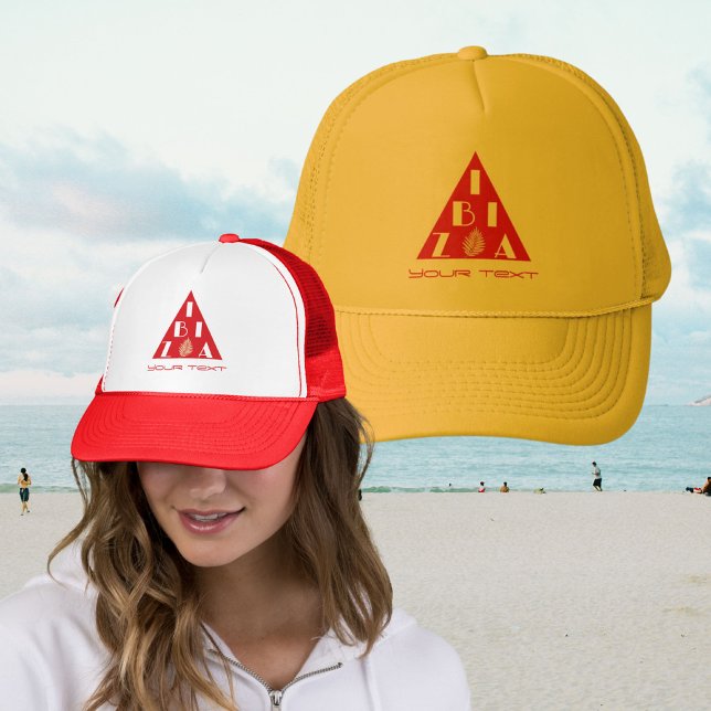 Ibiza-Spanien-Logo in modernen Flaggenfarben Truckerkappe (Von Creator hochgeladen)