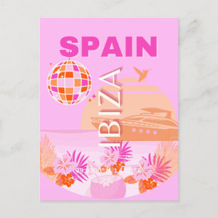 Ibiza, Spanien, Reisekunst, Preppy Art, Pink, Prep Feiertagspostkarte
