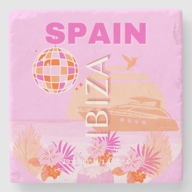 Ibiza, Spanien, Reisekunst, Preppy Art, Pink, Prep Steinuntersetzer (Vorderseite)