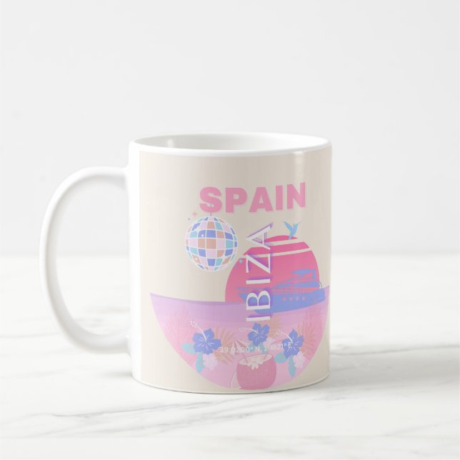 Ibiza, Spanien, Reisen Kunst, Preppy Art, Pink Kaffeetasse (Links)