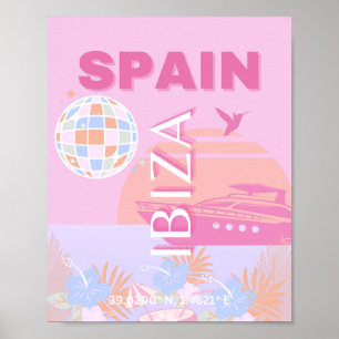 Ibiza, Spanien, Reisen Kunst, Preppy Art, Pink Poster