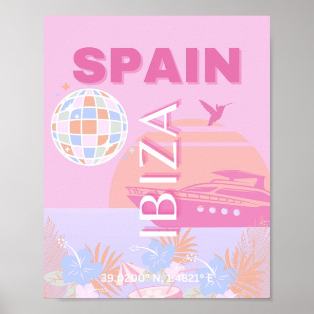 Ibiza, Spanien, Reisen Kunst, Preppy Art, Pink Poster (Vorne)