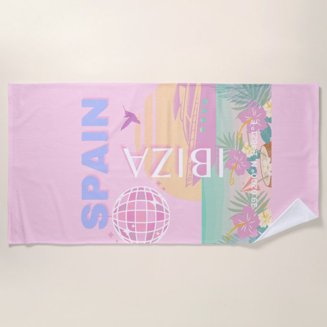 Ibiza, Spanien, Reisen Kunst, Preppy Art, Pink Strandtuch (Vorderseite)