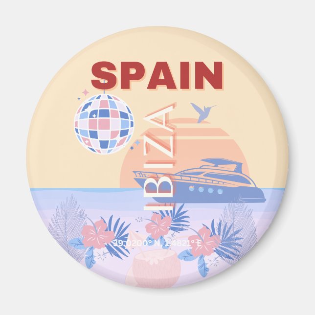 Ibiza, Spanien, Reisen Kunst, Retro Kunst, Pasta Magnet (Vorne)