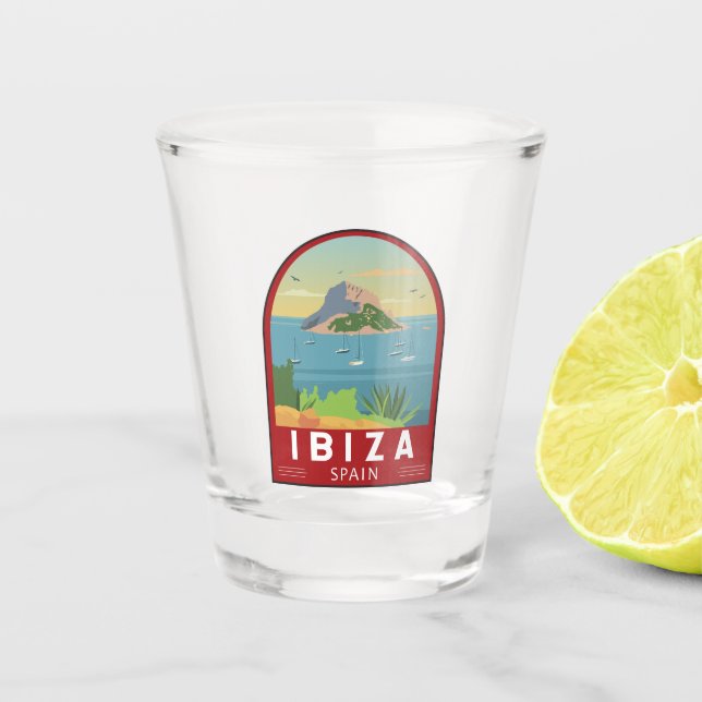 Ibiza Spanien Reisen Vintage Kunst Schnapsglas (Vorderseite)
