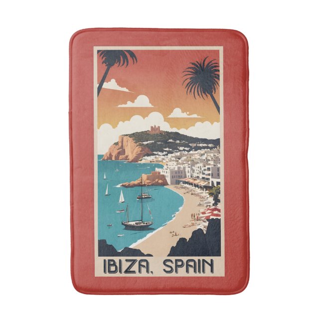 Ibiza, Spanien Reiseplakat Badematte (Vorderseite Vertikal)