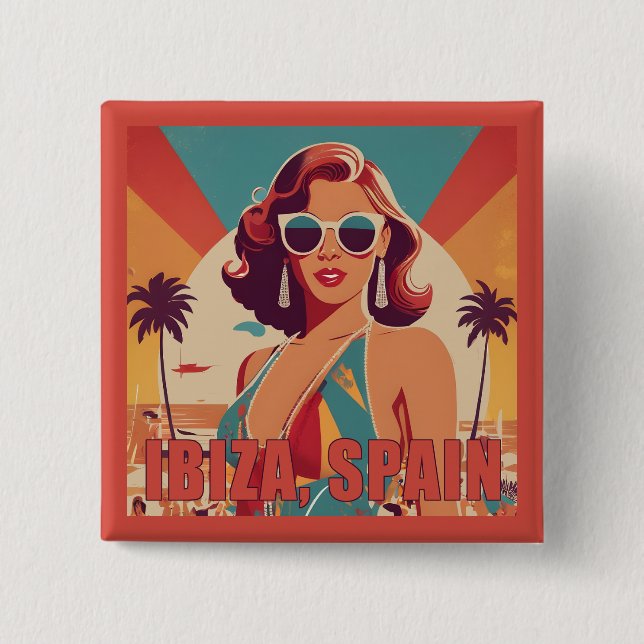 Ibiza, Spanien Reiseplakat Button (Vorderseite)